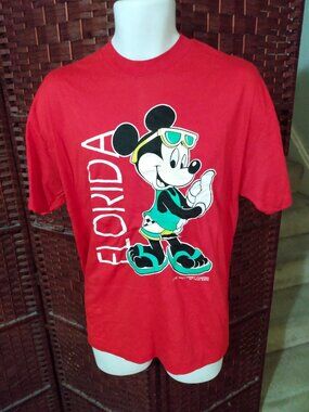 Vintage 80s Mickey Mouse T Shirt Single Stitch Florida Adult XL Retro Beach Wear